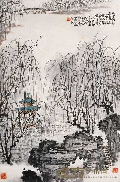 钱松嵒 钓鱼台小景一角 镜心 67×44cm
